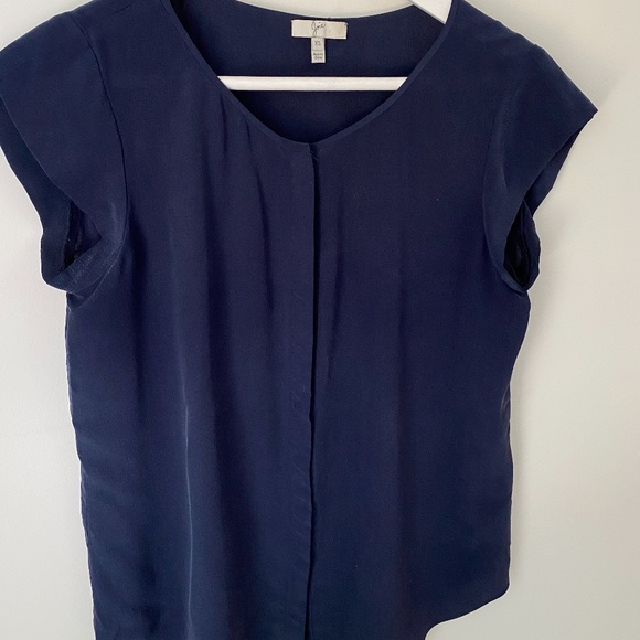 Joie Iva Cap-Sleeve Silk Blouse, Navy - Picture 1 of 11